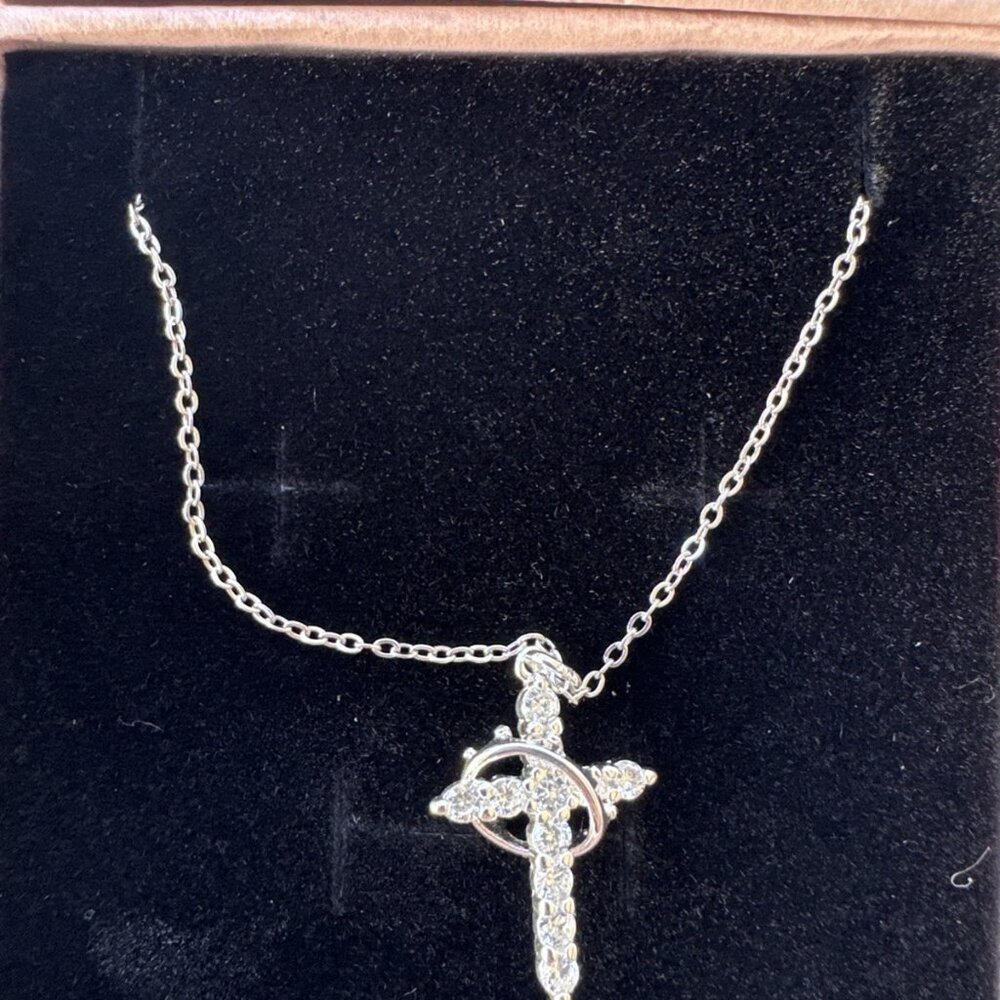 Lusso 925 Sterling Silver Cross & Crown Christian Necklace NEW Gift Box